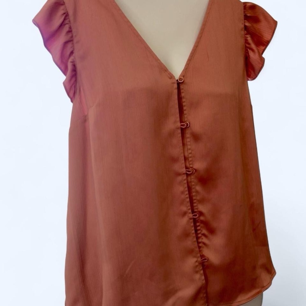 Nine West Women's Ruffled Sleeve Button-Down Top - Pink L